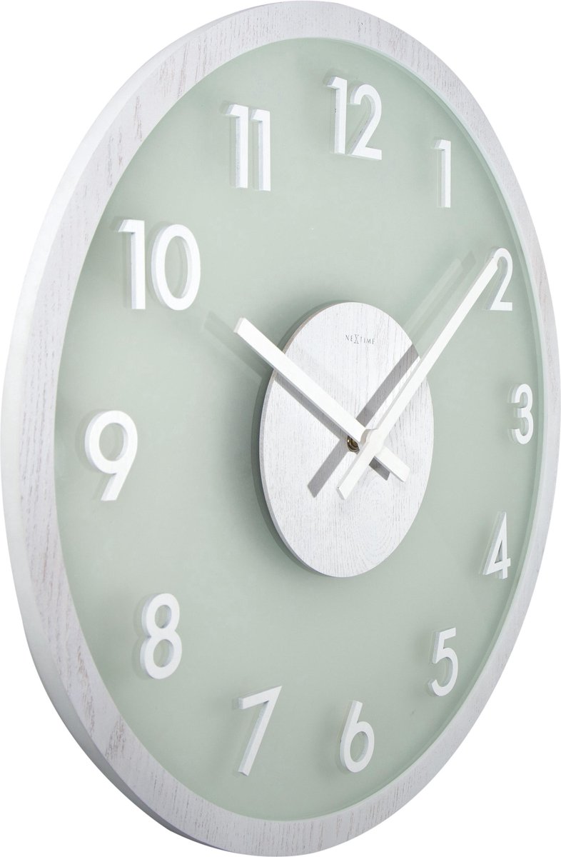 Nextime Wandklok Dia. 50 Cm, Hout/glas, - Wit