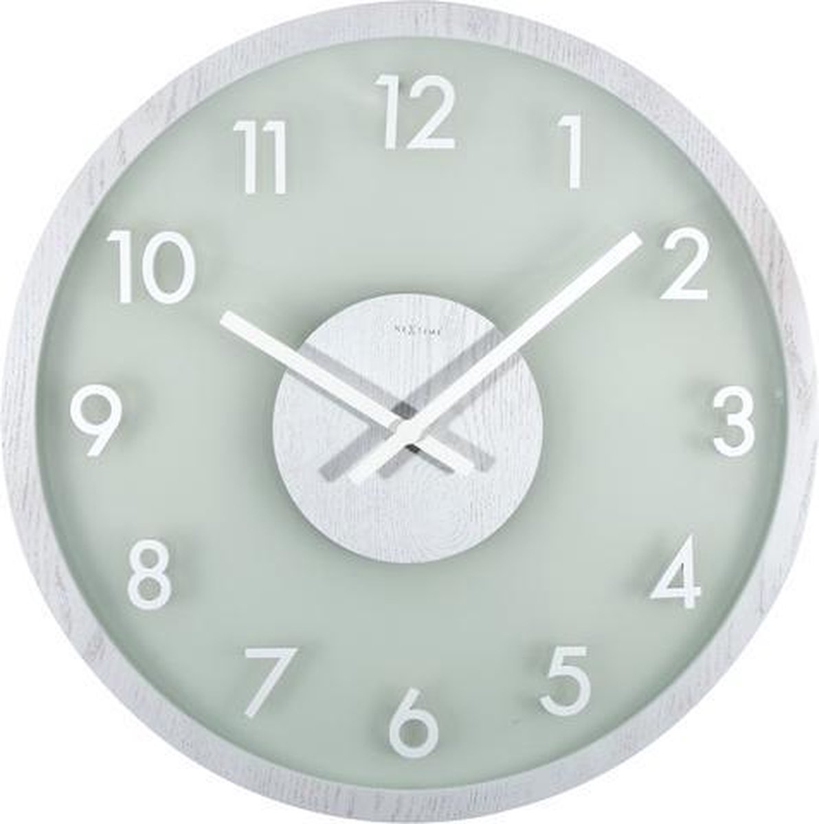 Nextime Wandklok Dia. 50 Cm, Hout/glas, - Wit