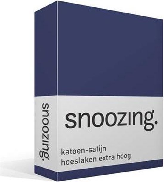 Snoozing - Katoen-satijn - Hoeslaken - Extra Hoog - 80x220 - Navy - Blauw