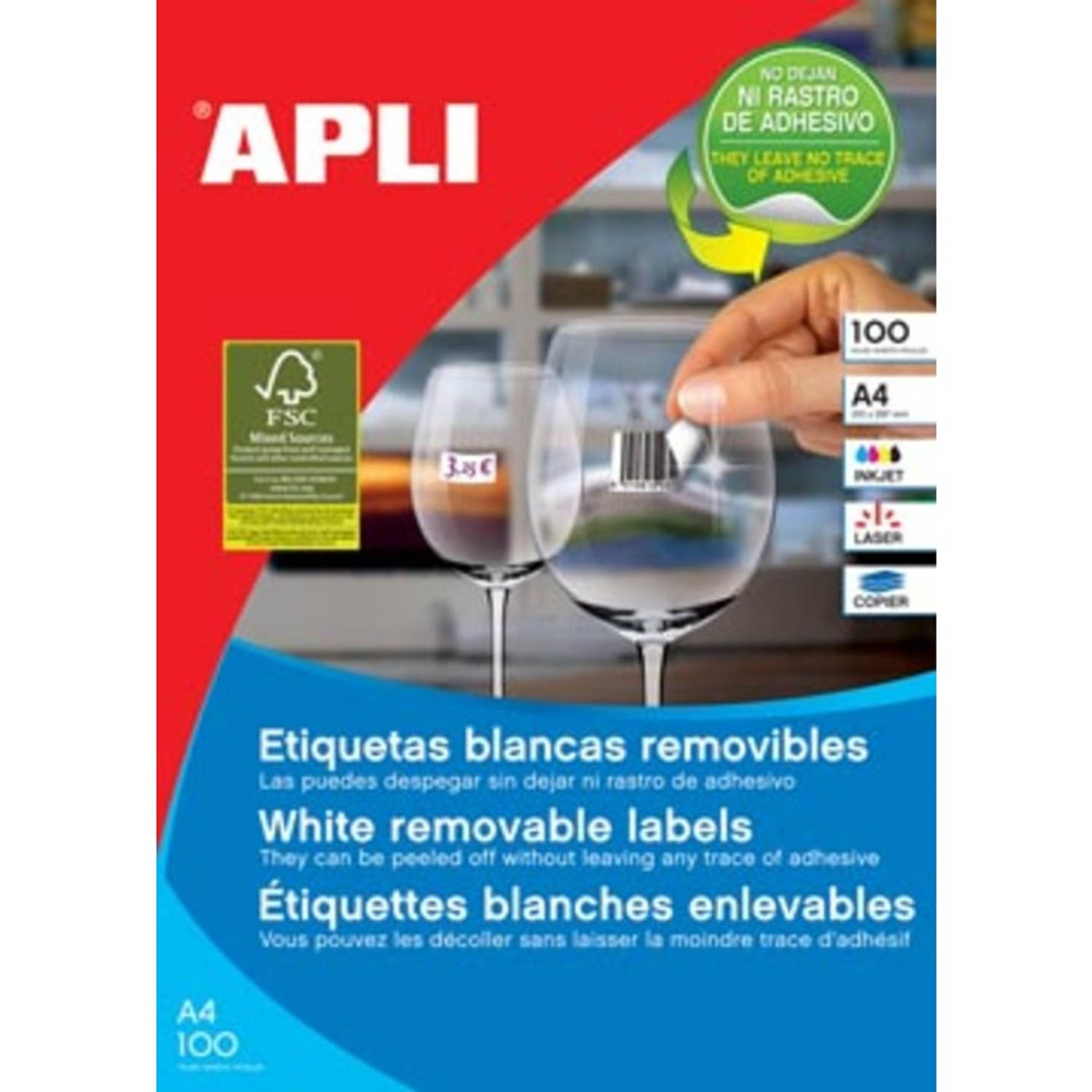 Apli Afneembarete Etiketten Ft 97 X 42,4 Mm (B X H),1.200 Stuks, 12 Per Blad (3057) - Wit