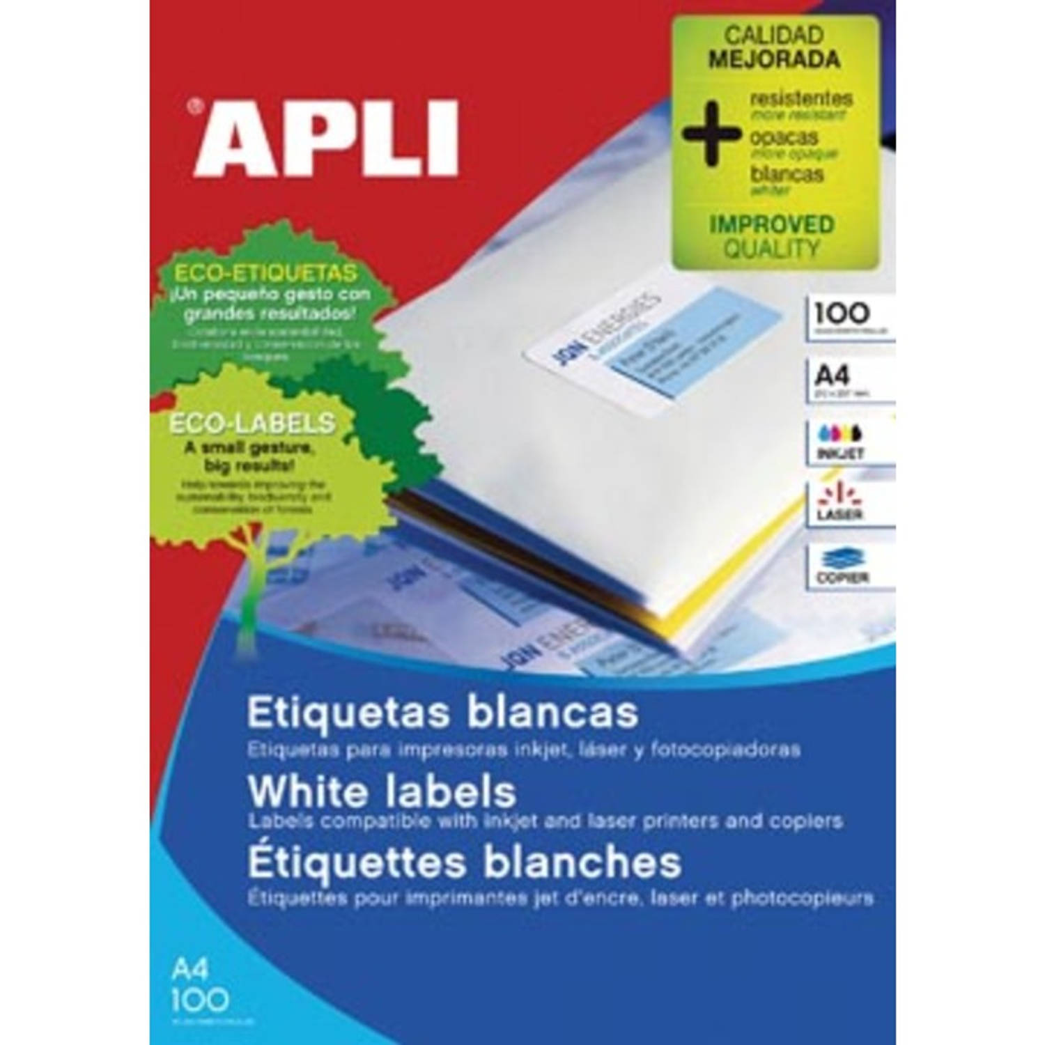 Aplite Etiketten Ft 70 X 33,8 Mm (B X H),2.400 Stuks, 24 Per Blad (1293) - Wit