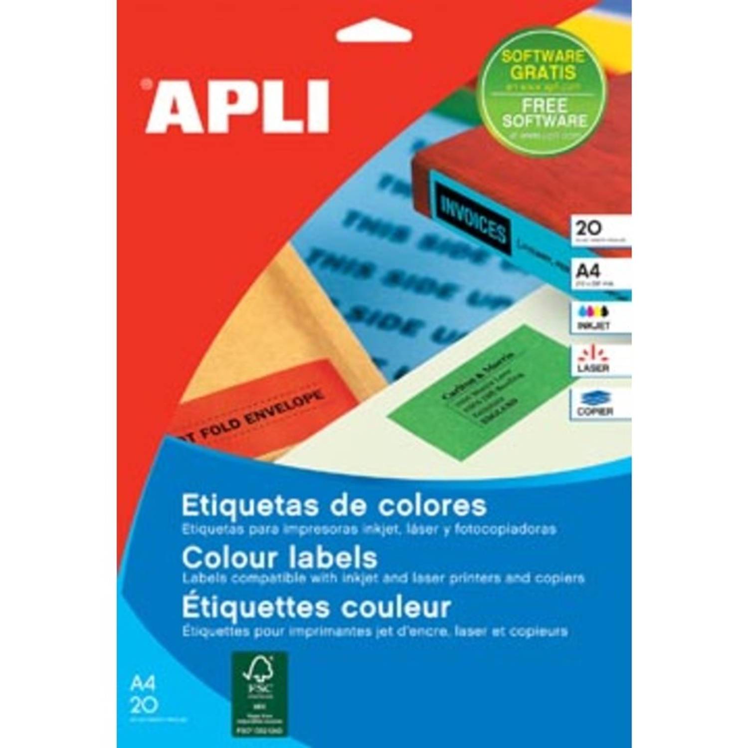 Apli Gekleurde Etiketten Ft 70 X 37 Mm (B X H),, 480 Stuks, 24 Per Blad (1591) - Geel