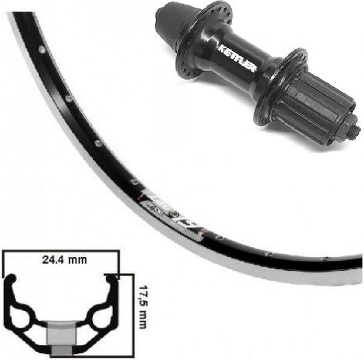 KGS achterwiel uitval 28 inch 8-9V aluminium/RVS zwart/zilver