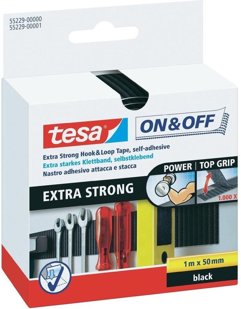 Tesa -velcro Klittenbandstrook 55229-zw - 50 Mm X 1 M - - Zwart