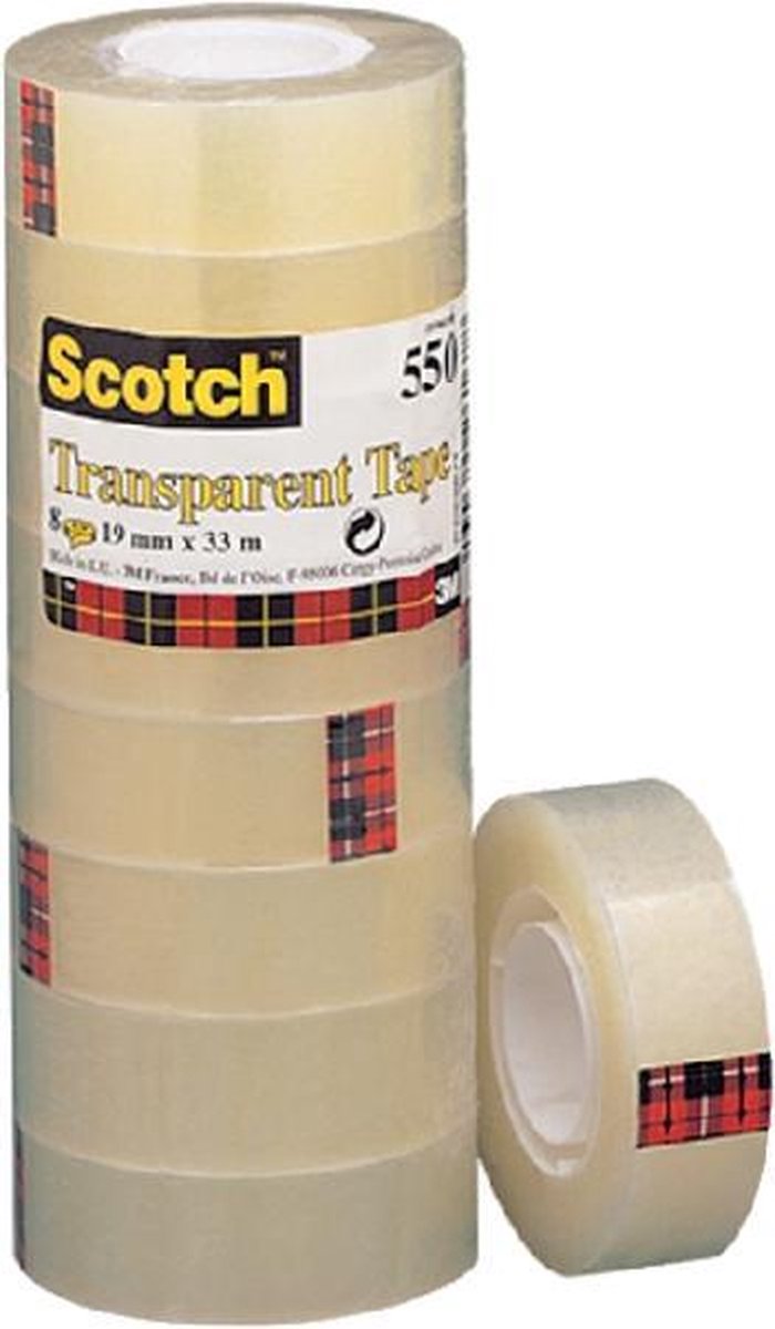 Scotch Plakband 550 Ft 19 Mm X 33 M, 8 Rolletjes