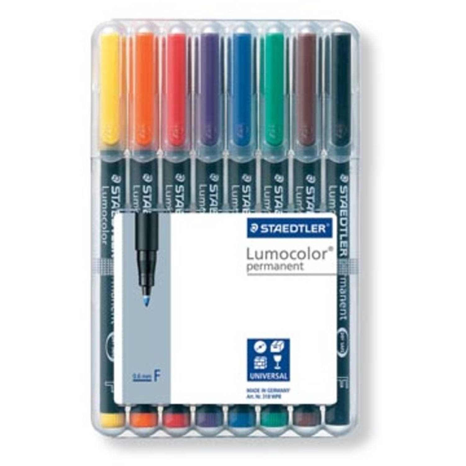 Staedtler Ohp-marker Lumocolor Permanent Geassorteerde Kleuren, Box Met 8 Stuks, Fijn 0,6 Mm