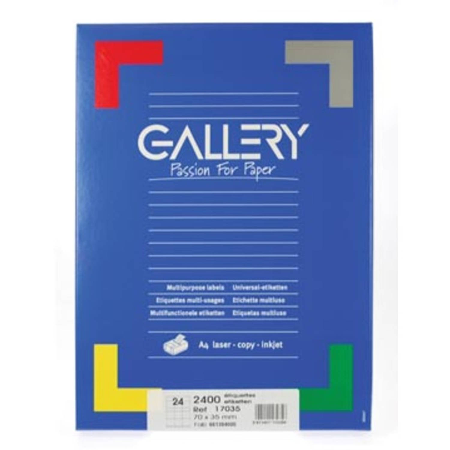 Galleryte Etiketten Ft 70 X 35 Mm (B X H),Rechte Hoeken, Doos Van 2.400 Etiketten - Wit