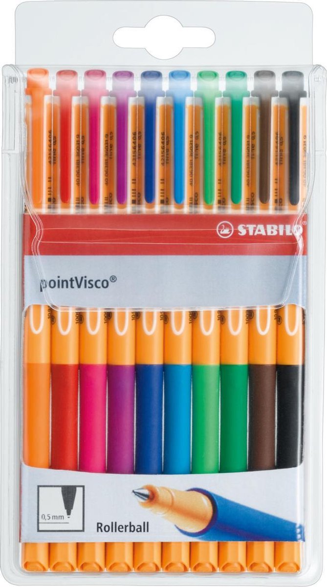Stabilo Roller Point Visco Etui Van 10 Stuks (Oranje, Rood, Roze, Lila, Donkerblauw, Lichtblauw, ... - Groen