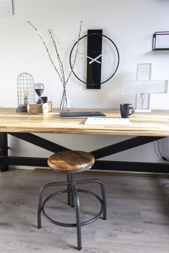 Nextime Wandklok 50.8x58.2x4.3, Hout/steel, - Zwart