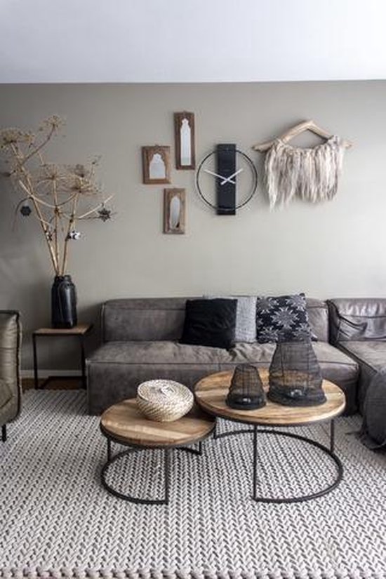 Nextime Wandklok 50.8x58.2x4.3, Hout/steel, - Zwart