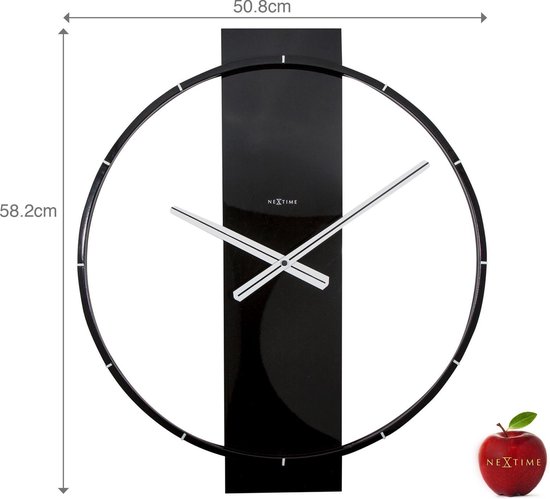 Nextime Wandklok 50.8x58.2x4.3, Hout/steel, - Zwart