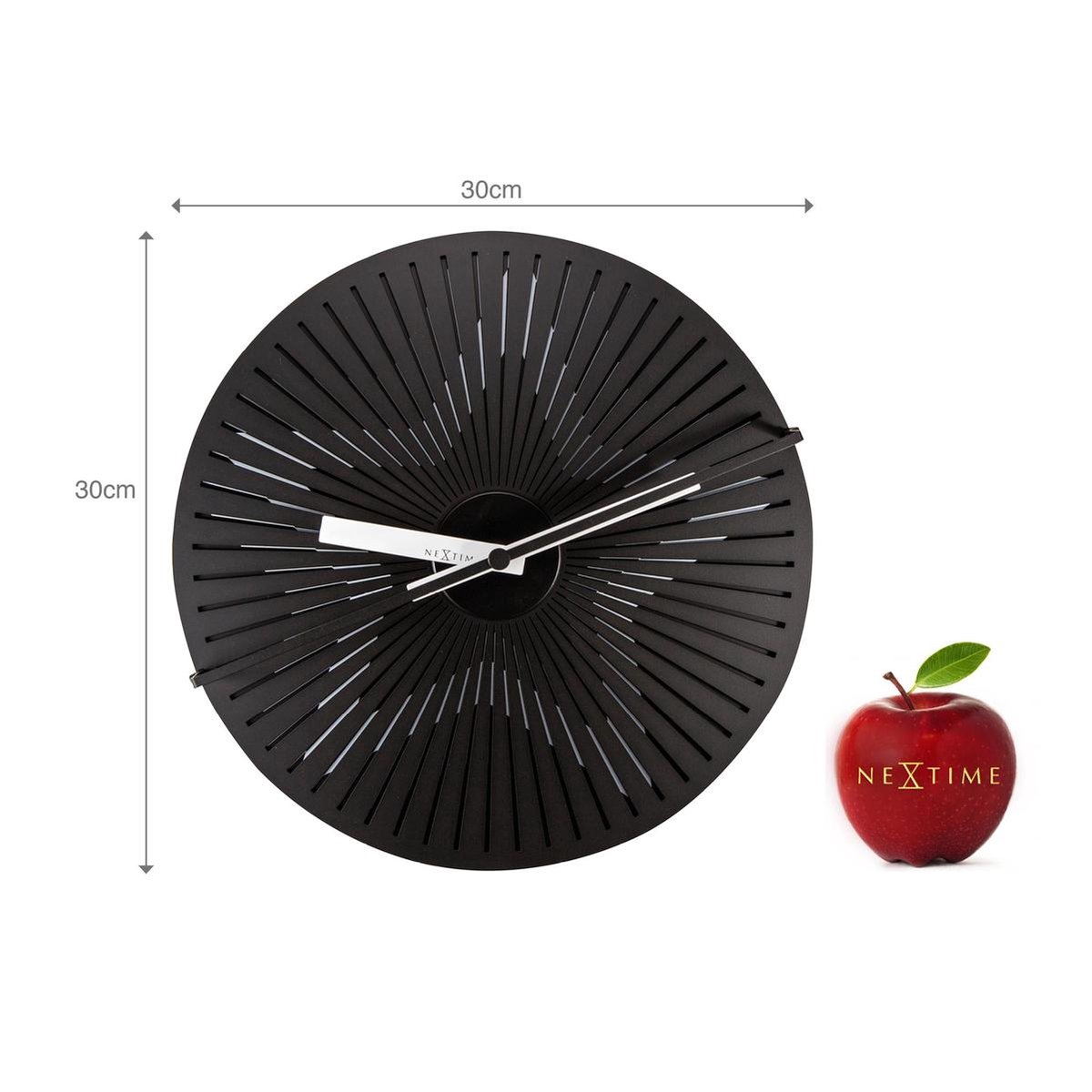 Nextime Wandklok Dia. 30 Cm, Metaal, Zwart/, 'Kinegram Star' - Wit
