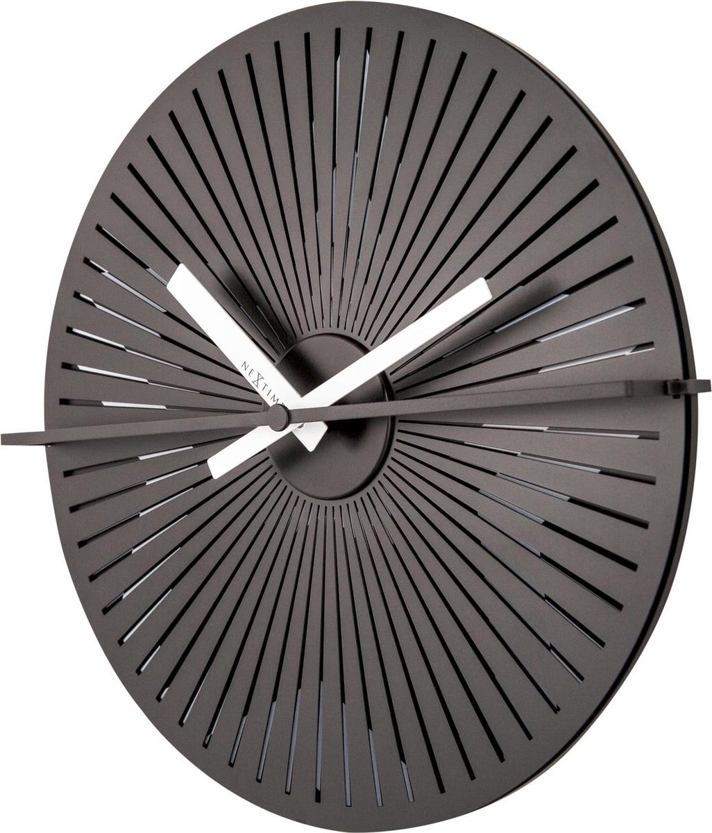 Nextime Wandklok Dia. 30 Cm, Metaal, Zwart/, 'Kinegram Star' - Wit