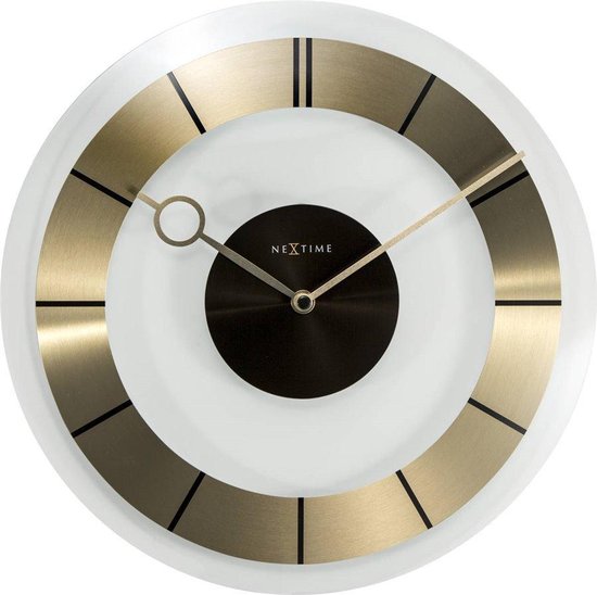 Nextime Wandklok Dia. 31 Cm, Glas, Goud, 'Retro' - Wit