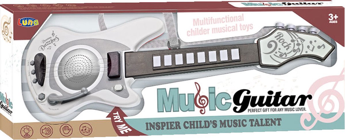 Luna elektronische gitaar Music junior 65 cm wit/grijs 3 delig