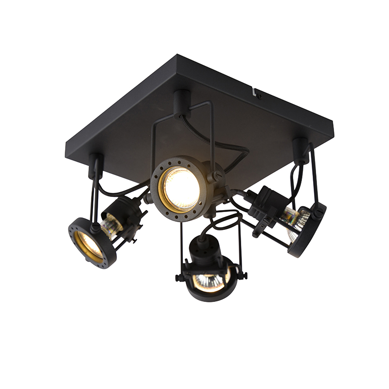 QAZQA Industriële spot 4-lichts - Suplux - Zwart
