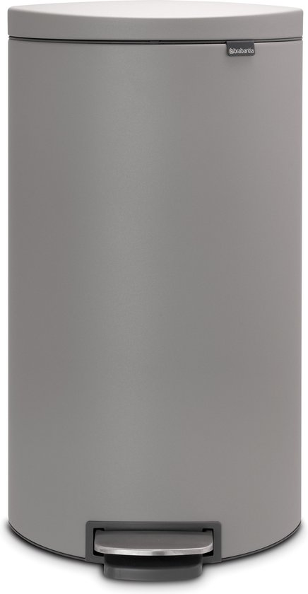 Brabantia Flatback+ Pedaalemmer 30 Liter Met Kunststof Binnenemmer - Mineral Concrete Grey - Gris