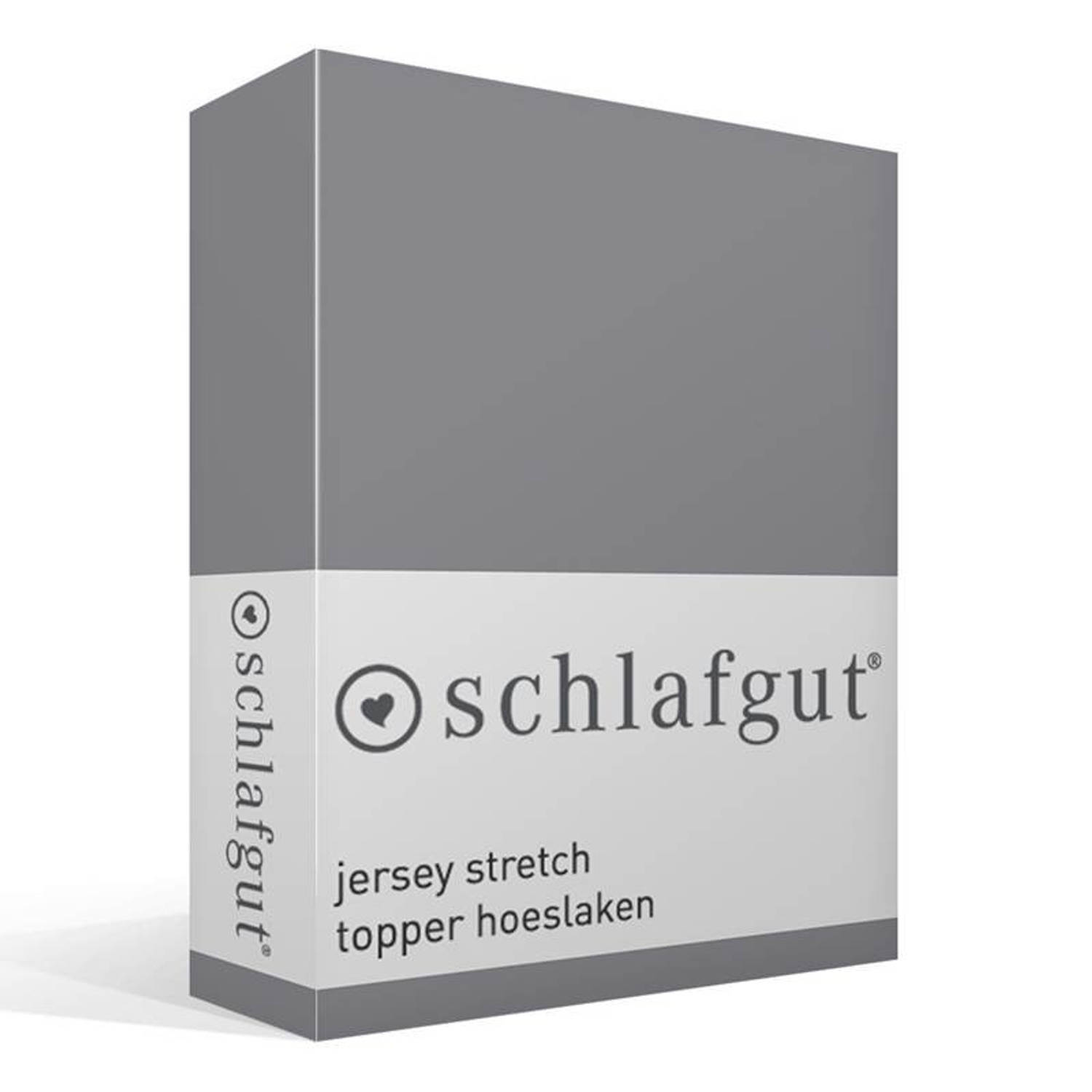 Schlafgut Jersey Stretch Topper Hoeslaken - 95% Gebreide Katoen - 5% Elastan - Lits-jumeaux (180/200x200/220 Cm) - - Grijs