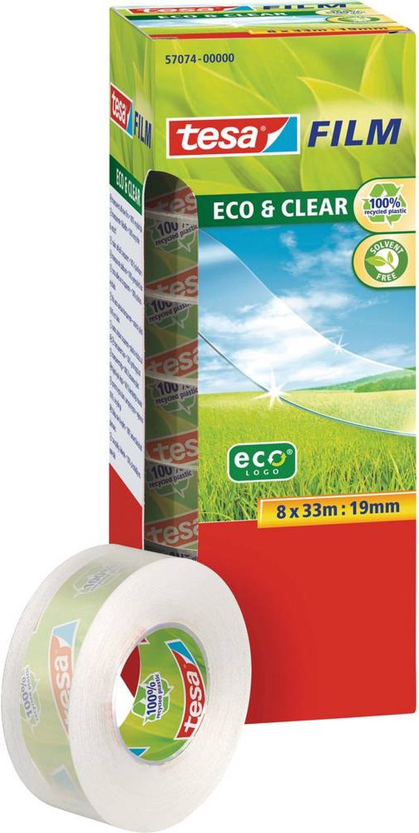 Tesa film Eco & Clear Ecologo, Ft 19 Mm X 33 M, Toren Van 8 Rolletjes