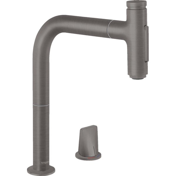 Hansgrohe M71 2-gats keukenkraan m. uittrekbare handdouche m. 110°/150° draaibare uitloop brushed black chroom 73818340