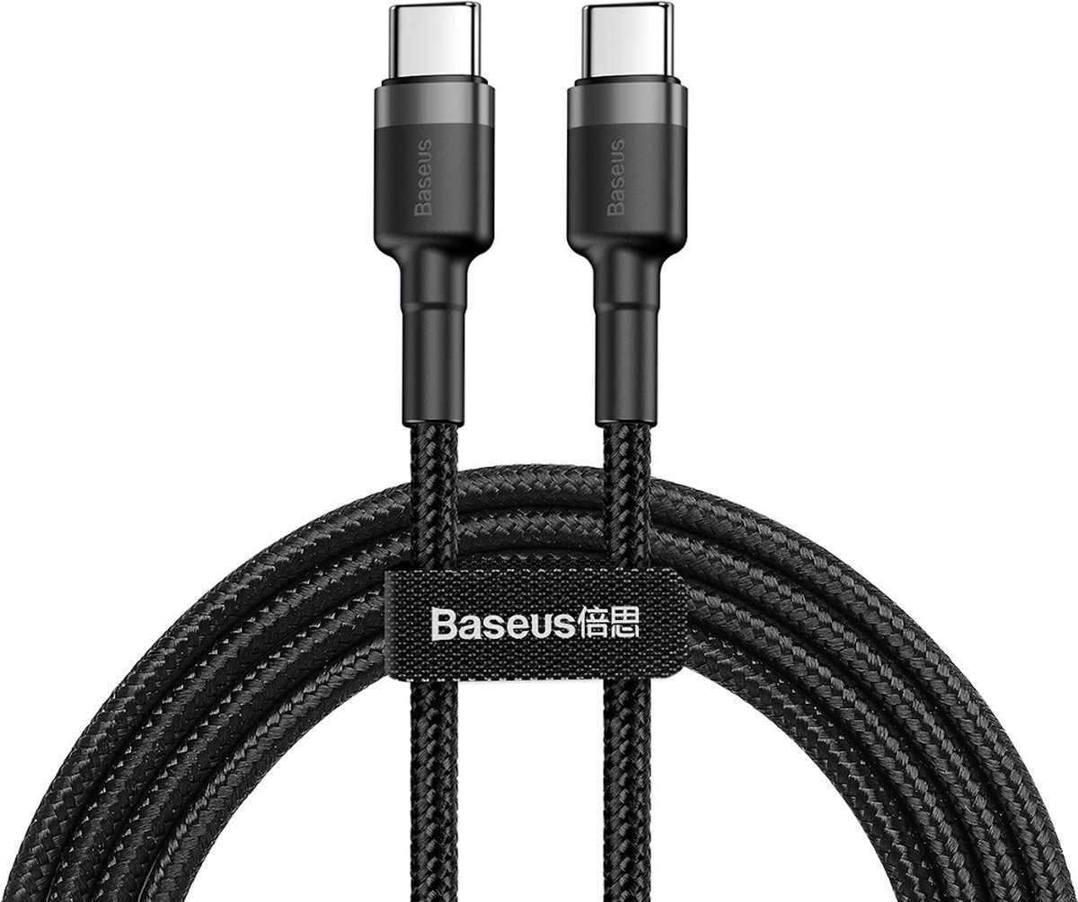Baseus Geweven Nylon USB-C naar USB-C Fast Charge Kabel 1M - 3A Max - Grijs