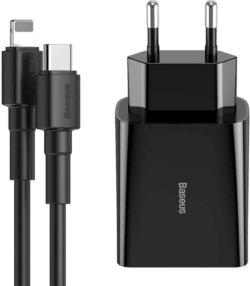 Baseus USB-C naar Lightning - 18W Snellader 3A - Kabel inclusief Stekker - 1meter - Zwart