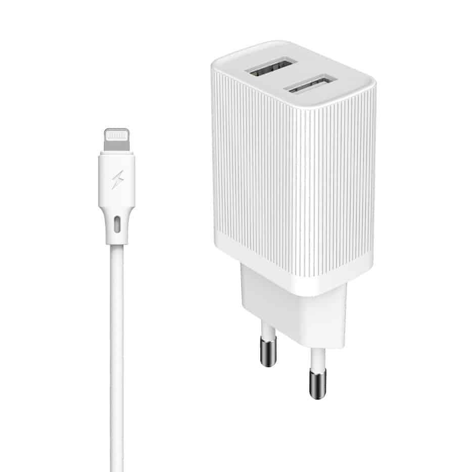 Oplader met 1 meter Lightning Kabel - 2x USB 2.1A Poort