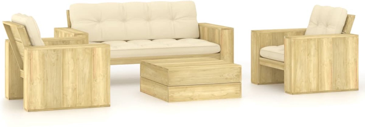Vidaxl 4-delige Loungeset Met Kussens Geïmpregneerd Grenenhout