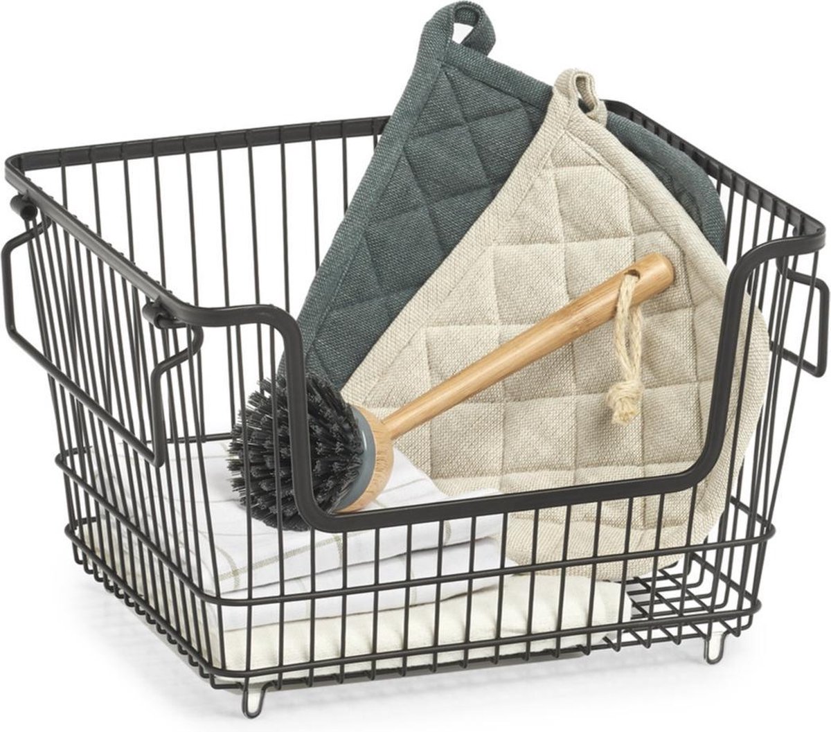 2xe Opberg/opruim Manden Stapelbaar 33 Cm - Opbergmanden - Zwart