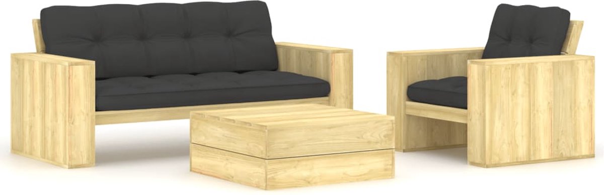 Vidaxl 3-delige Loungeset Met Kussens Geïmpregneerd Grenenhout