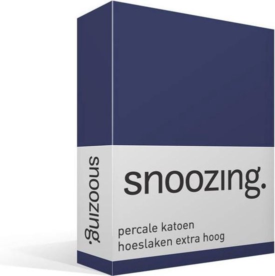 Snoozing - Hoeslaken - Percale Katoen - Extra Hoog - 80x200 - Navy - Blauw