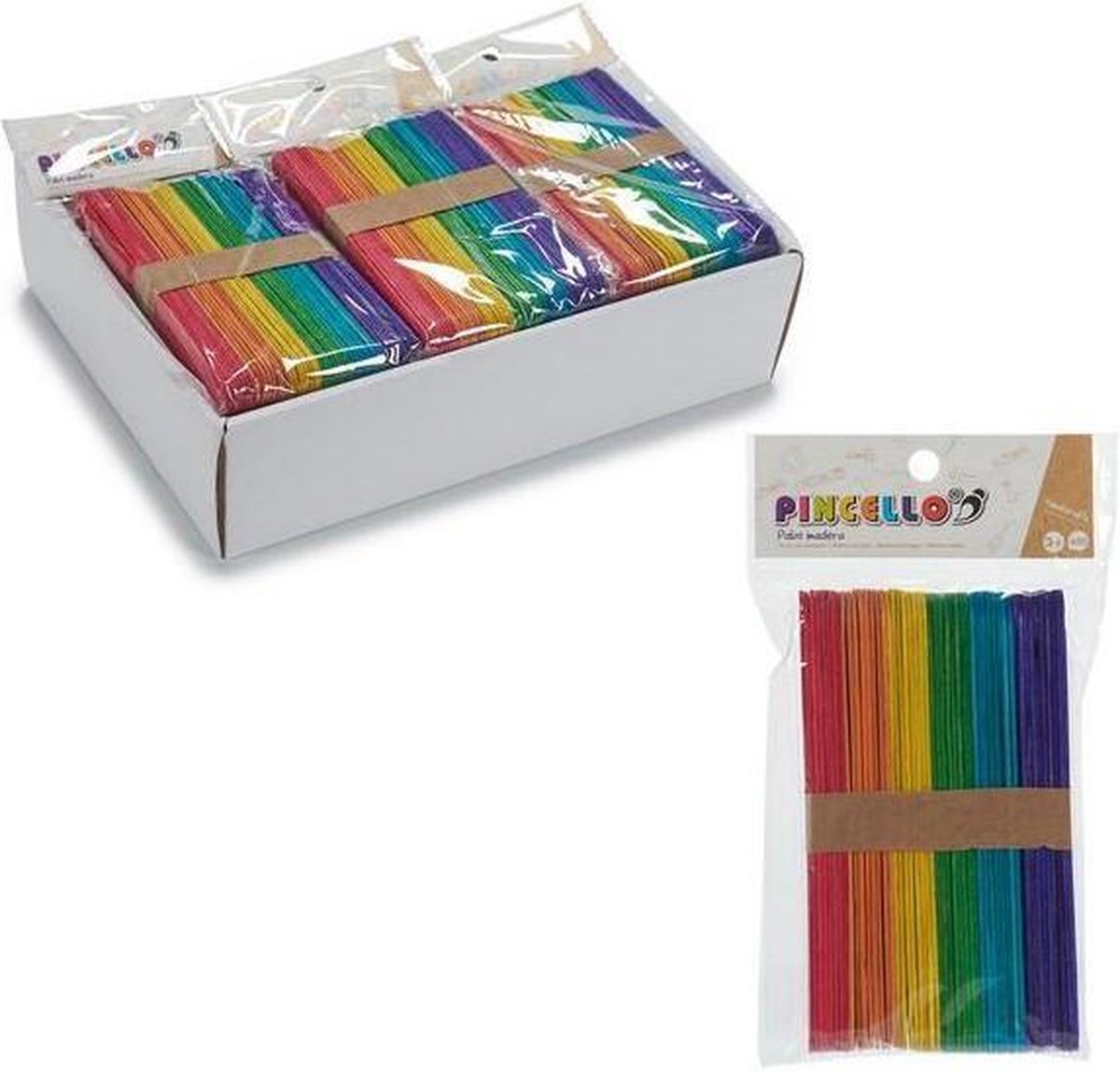 Pincello decoratiespatels 15 x 1,6 cm rood/geel/blauw 50 stuks