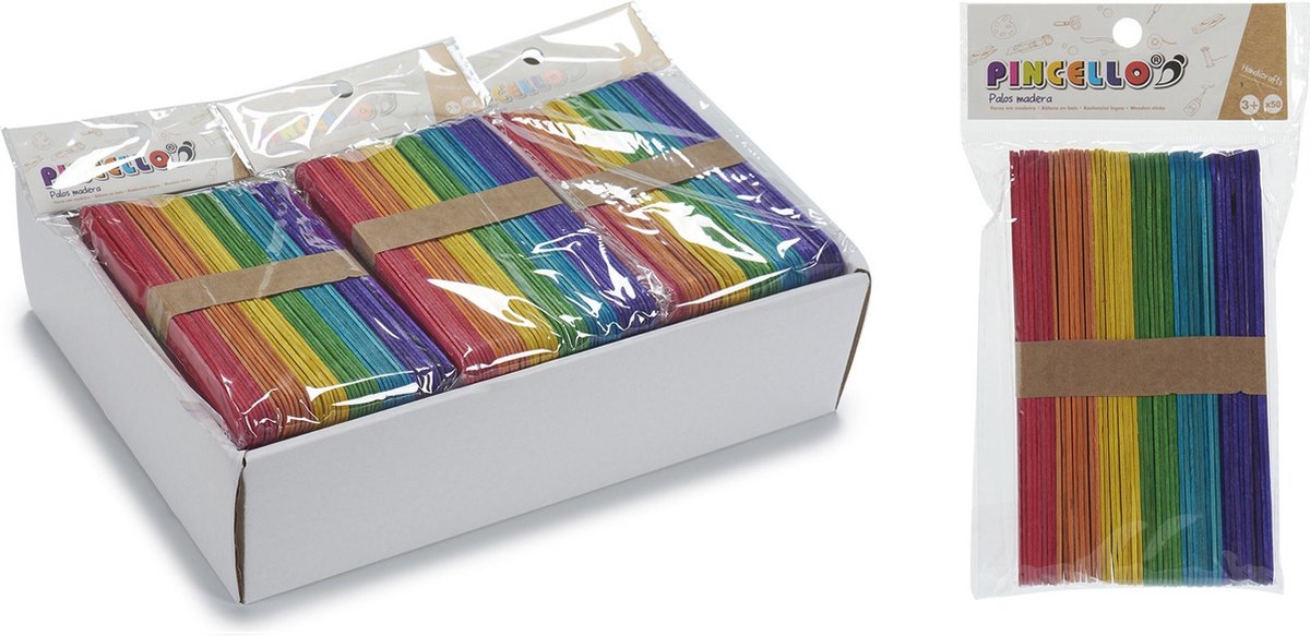 Pincello decoratiespatels 15 x 1,6 cm rood/geel/blauw 50 stuks