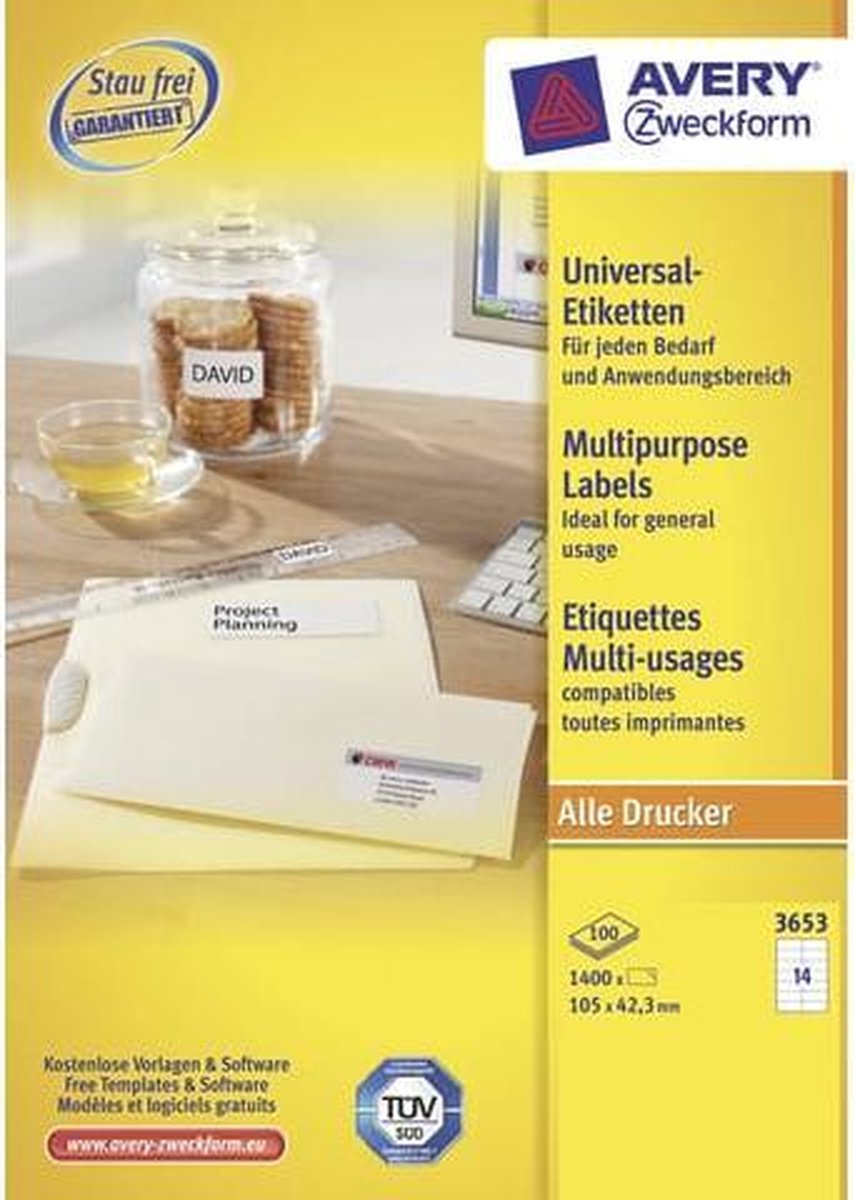 Avery Zweckform Universele Etiketten Ft 105 X 42,3 Mm (B X H),1.400 Etiketten, - Wit