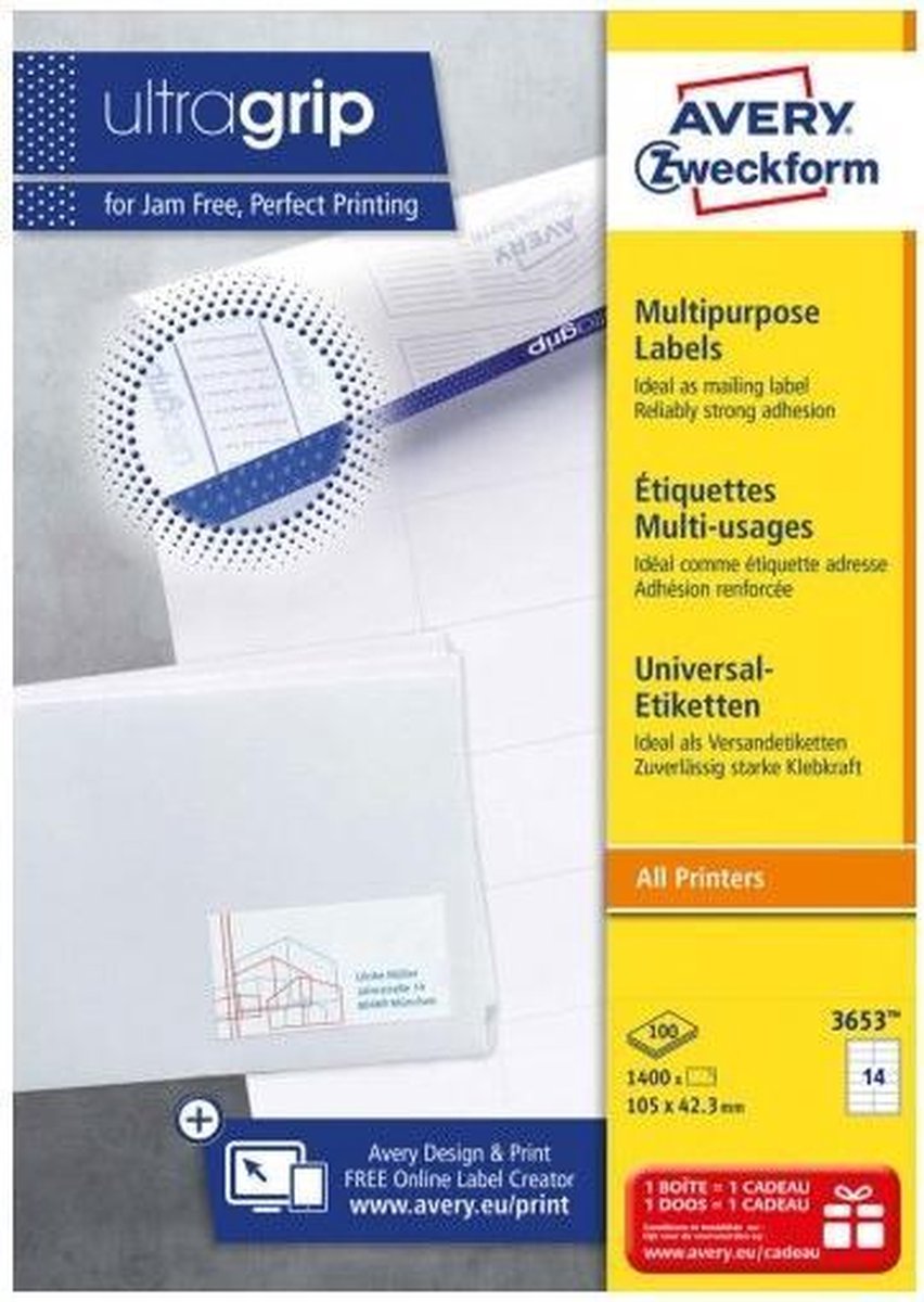 Avery Zweckform Universele Etiketten Ft 105 X 42,3 Mm (B X H),1.400 Etiketten, - Wit