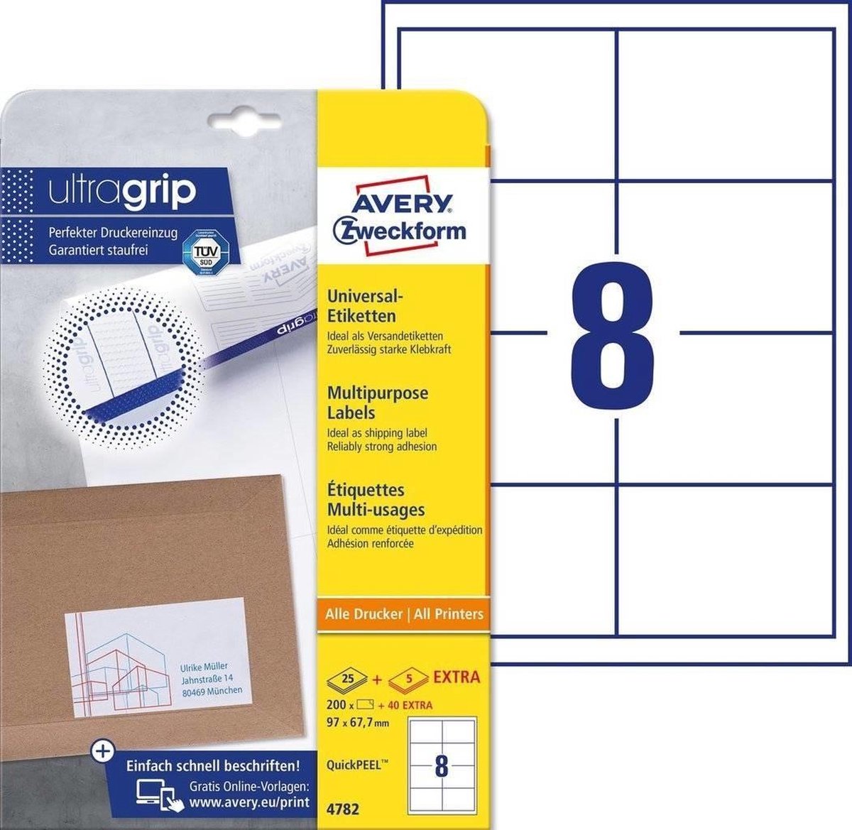 Averyte Universele Etiketten Quickpeel Ft 97 X 67,7 Mm, 240 Stuks (200 + 40 Extra) - Wit