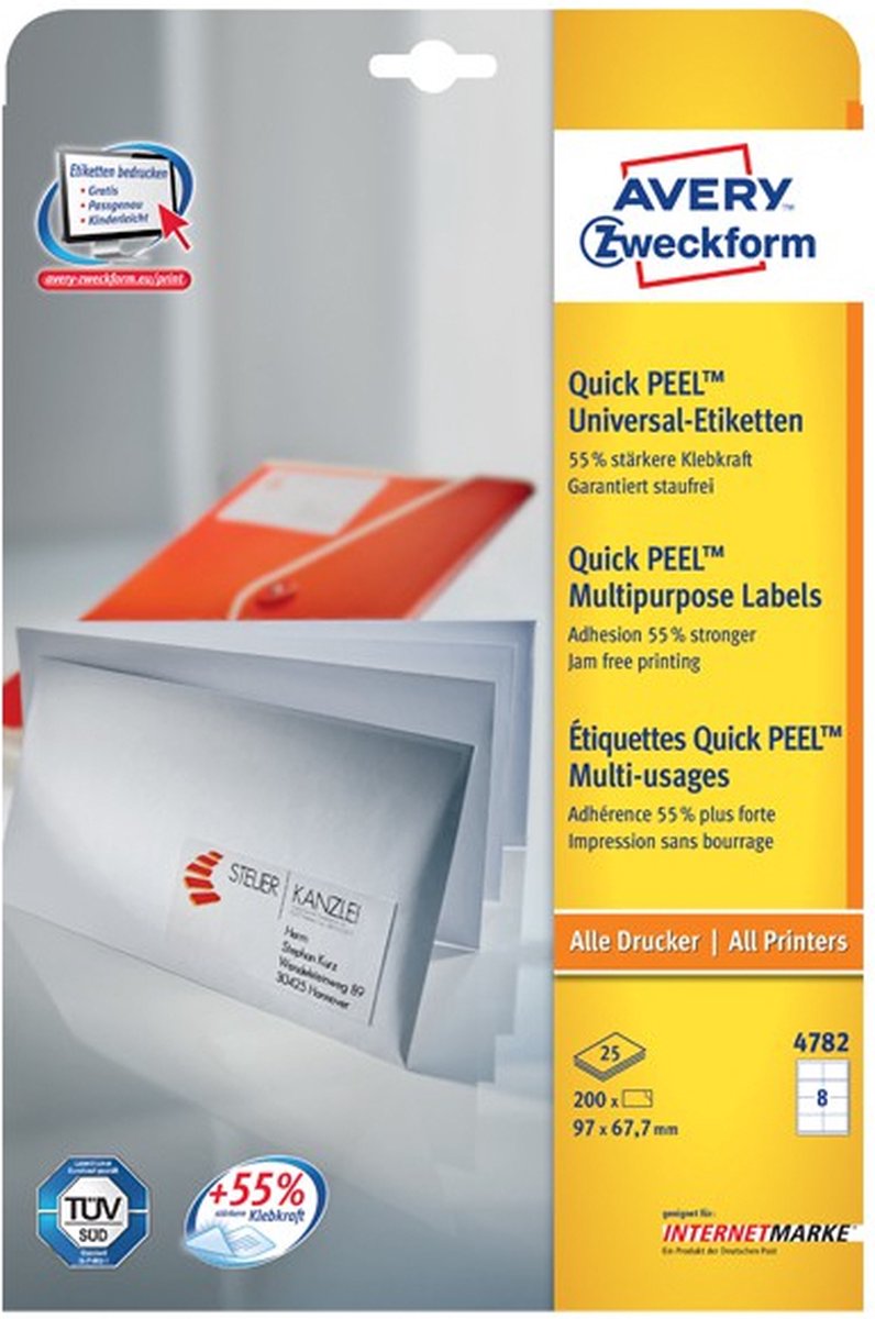 Averyte Universele Etiketten Quickpeel Ft 97 X 67,7 Mm, 240 Stuks (200 + 40 Extra) - Wit