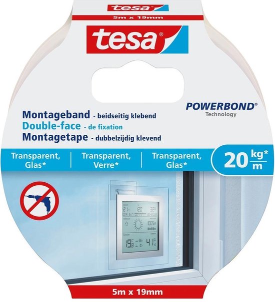 Tesa Powerbond Montage Tape 77741 Transparant 5 M X 19 Mm - Wit