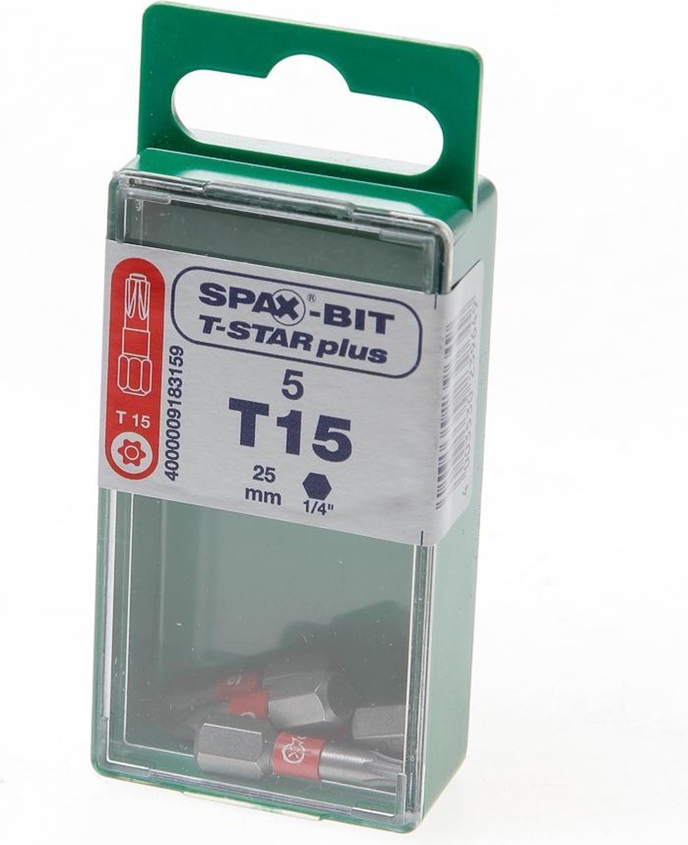 SPAX Bit TX15 blister van 5 bits - Rood