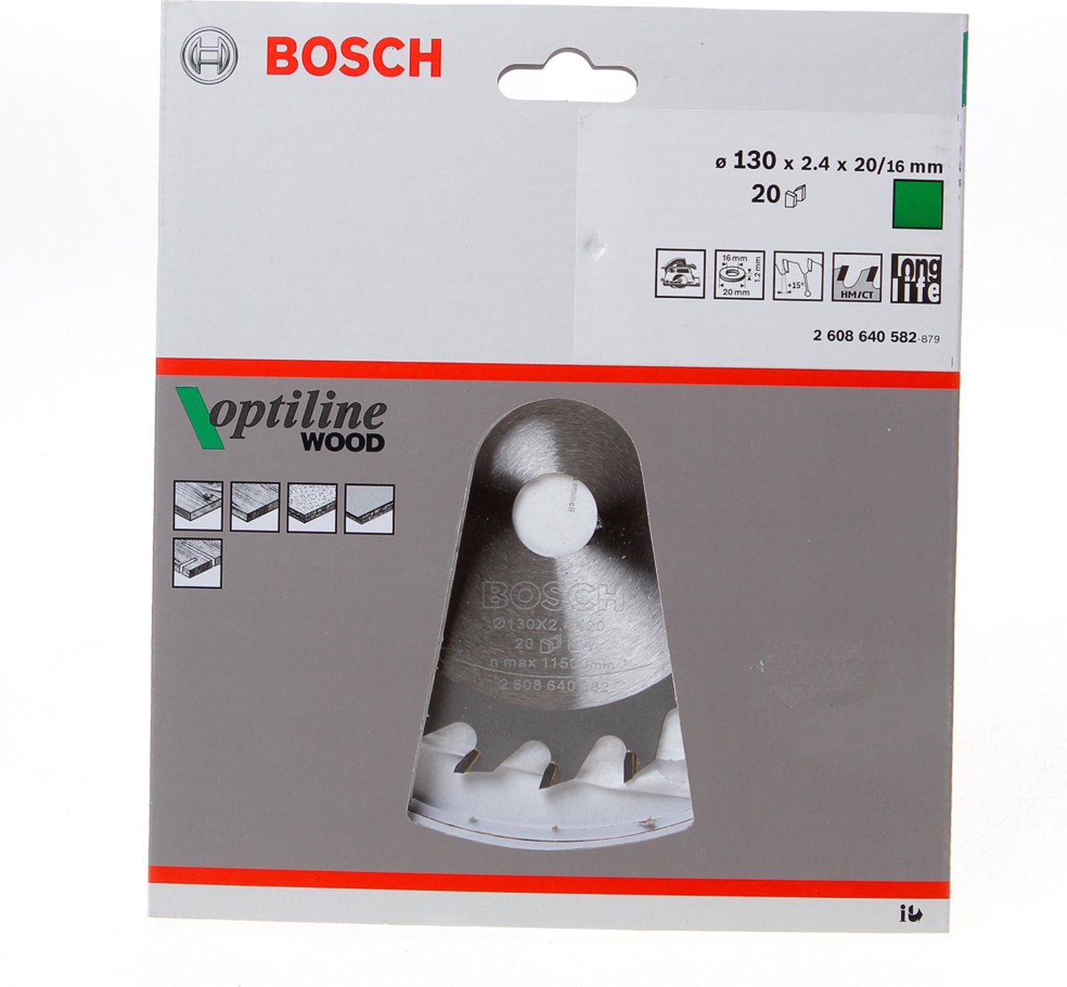 Bosch Cirkelzaagblad 20 tanden optiline ATB diameter 130 x asgat 20mm