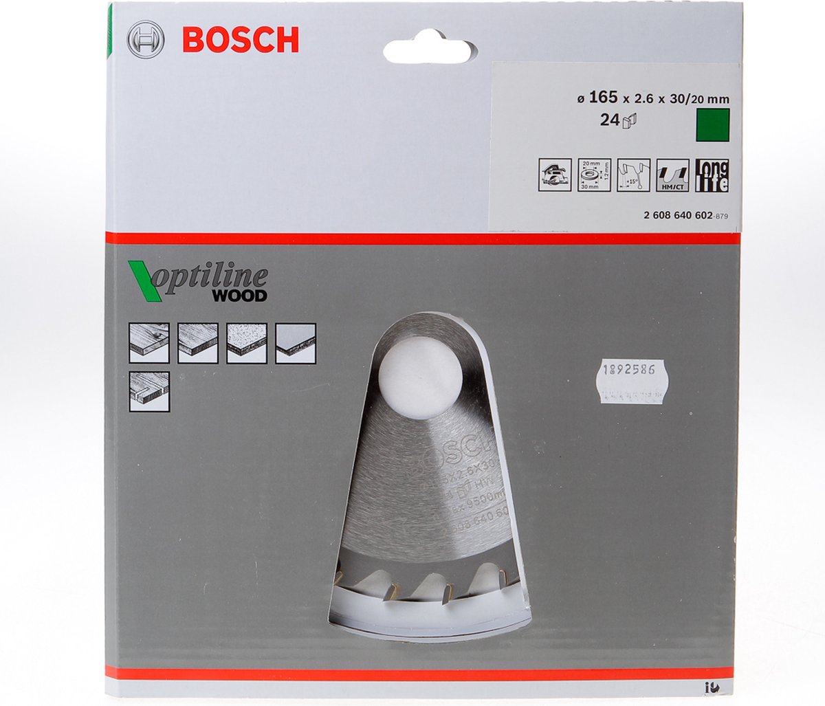 Bosch Cirkelzaagblad optiline 24 tanden ATB diameter 165 x 2.4 x 30/20mm