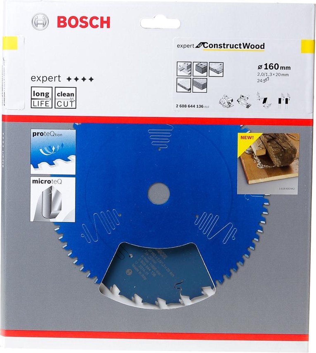 Bosch Cirkelzaagblad 24 tanden Construct Wood WZ+pyramide 160 x 20 x 2mm