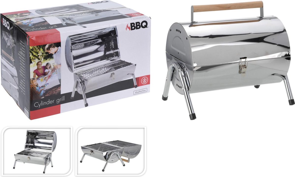 Cilinder Barbecue Met Dubbel Grilloppervlak - Silver