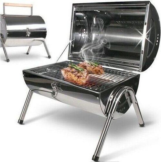 Cilinder Barbecue Met Dubbel Grilloppervlak - Silver