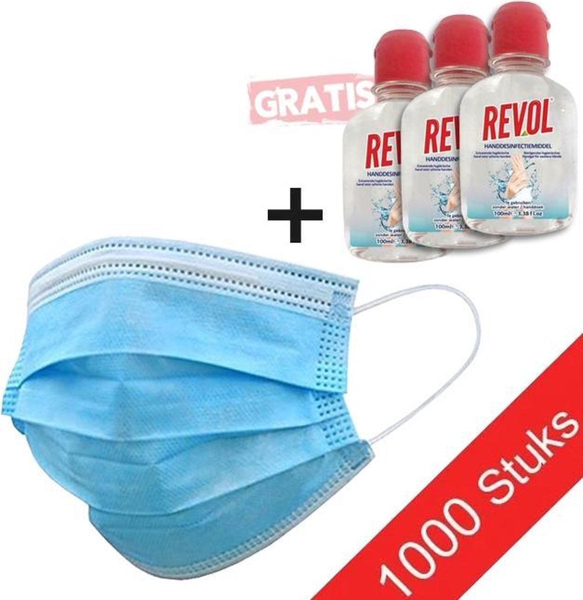 Mondkapjes (GB/T 32610-norm) 3 laags - 1000 stuks + 3x gratis 100ml handgel