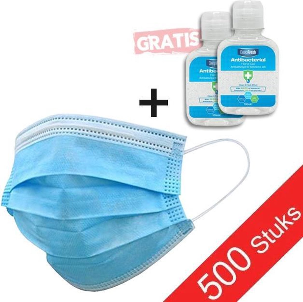 Mondkapjes (GB/T 32610 norm) 3 laags - 500 stuks + 2x gratis 100ml handgel!