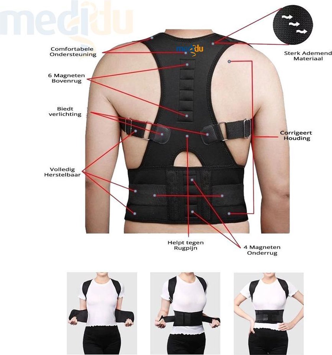 Medidu Premium Houding corrector / Posture corrector (ventilerend)