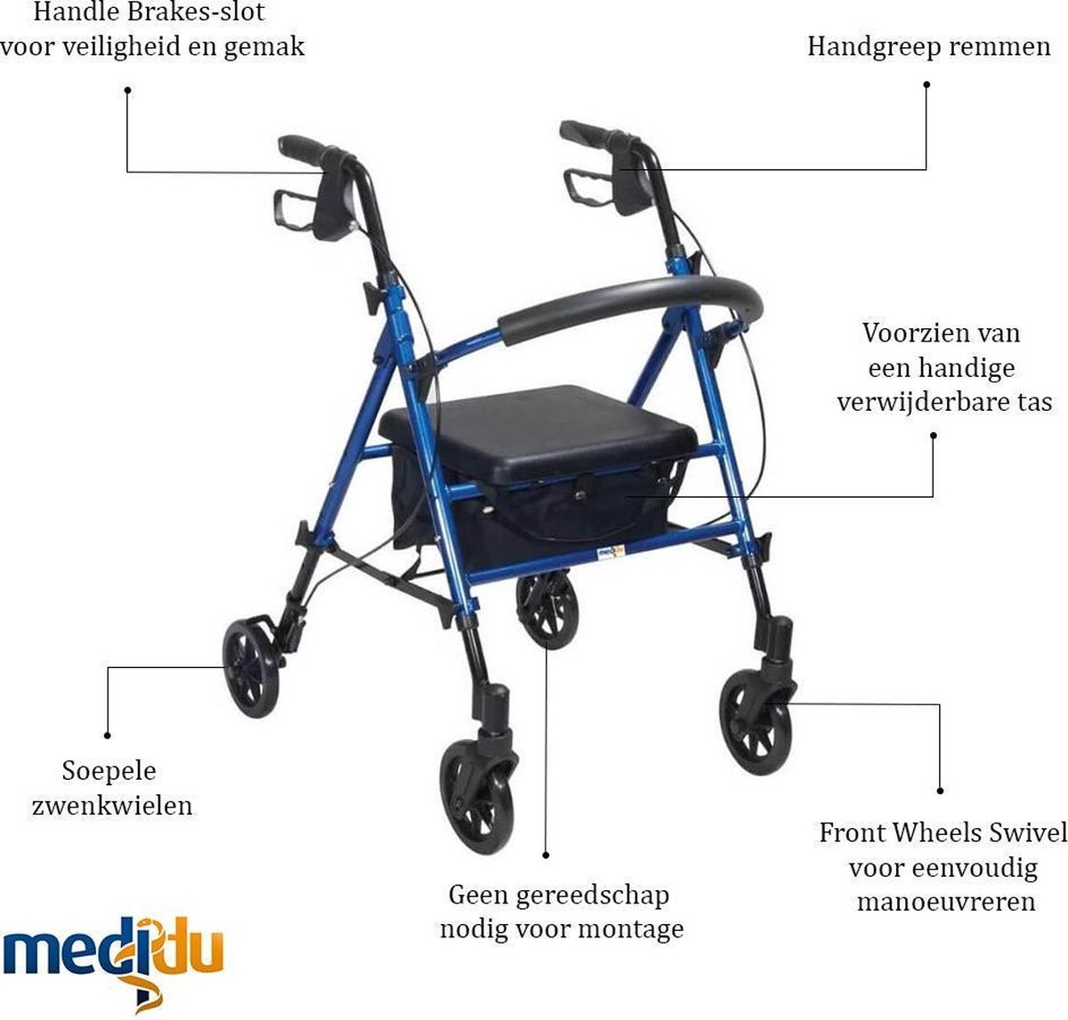 Medidu Lichtgewicht Rollator (Opvouwbaar) - Blauw