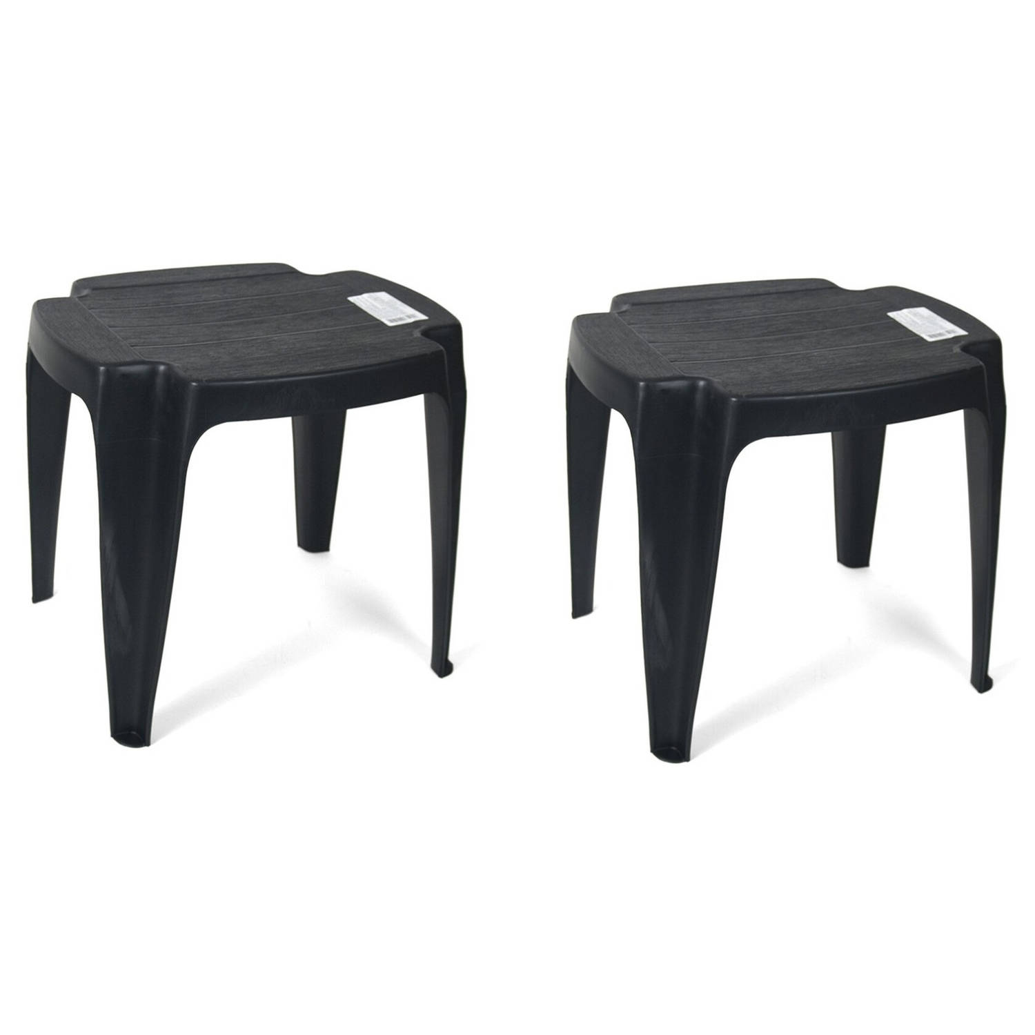 Set Van 2x Stuks Kunststof Tuin Bijzettafeltjes/voetenbankjes - Bijzettafels - Zwart