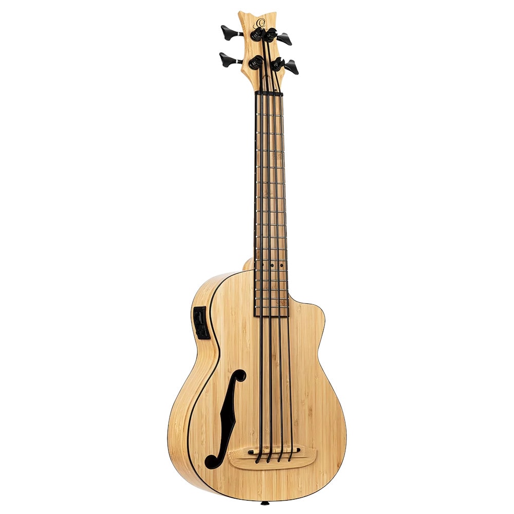 Ortega RUNAB-UB Bamboo Series Short Scale Uke Bass Natural elektrisch-akoestische bas ukelele met gigbag